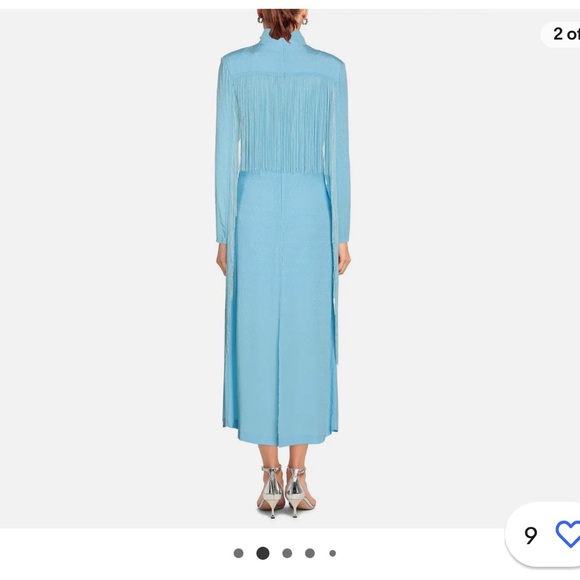 ROTATE BIRGER CHRISTENSEN Reba Maxi Dress with Fringe Sky Blue 6US - Picture 2 of 10